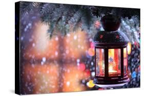 Christmas Lantern With Snowfall,Closeup-Sofiaworld-Stretched Canvas