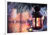 Christmas Lantern With Snowfall,Closeup-Sofiaworld-Framed Art Print