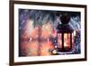 Christmas Lantern With Snowfall,Closeup-Sofiaworld-Framed Art Print