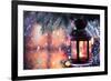 Christmas Lantern With Snowfall,Closeup-Sofiaworld-Framed Art Print