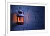 Christmas Lantern with Snowfall,Closeup.-Liang Zhang-Framed Photographic Print