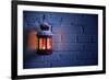 Christmas Lantern with Snowfall,Closeup.-Liang Zhang-Framed Photographic Print