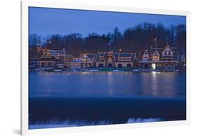 Christmas lights at dusk at the famous fraternity Boat House Row on Schuylkill River in Philadel...-null-Framed Photographic Print