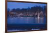 Christmas lights at dusk at the famous fraternity Boat House Row on Schuylkill River in Philadel...-null-Framed Photographic Print