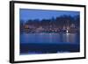 Christmas lights at dusk at the famous fraternity Boat House Row on Schuylkill River in Philadel...-null-Framed Photographic Print