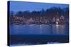 Christmas lights at dusk at the famous fraternity Boat House Row on Schuylkill River in Philadel...-null-Stretched Canvas