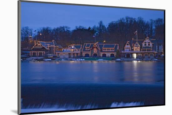 Christmas lights at dusk at the famous fraternity Boat House Row on Schuylkill River in Philadel...-null-Mounted Photographic Print