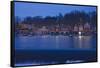 Christmas lights at dusk at the famous fraternity Boat House Row on Schuylkill River in Philadel...-null-Framed Stretched Canvas