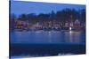 Christmas lights at dusk at the famous fraternity Boat House Row on Schuylkill River in Philadel...-null-Stretched Canvas
