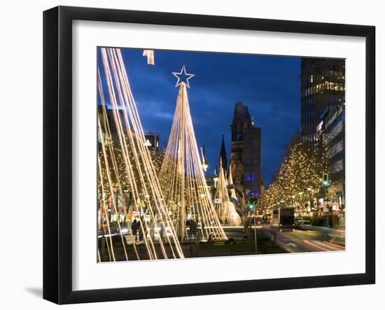 Christmas Lights Leading Up to the Kaiser Wilhelm Memorial Church, Berlin, Germany, Europe-Stuart Black-Framed Photographic Print