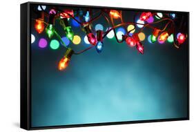 Christmas Lights over Dark Blue Background-Sofiaworld-Framed Stretched Canvas