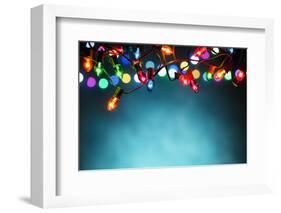 Christmas Lights over Dark Blue Background-Sofiaworld-Framed Photographic Print