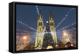 Christmas Market and Neo-Gothic Church of St. Ludmila, Mir Square, Prague, Czech Republic, Europe-Richard Nebesky-Framed Stretched Canvas