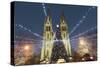 Christmas Market and Neo-Gothic Church of St. Ludmila, Mir Square, Prague, Czech Republic, Europe-Richard Nebesky-Stretched Canvas