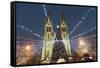 Christmas Market and Neo-Gothic Church of St. Ludmila, Mir Square, Prague, Czech Republic, Europe-Richard Nebesky-Framed Stretched Canvas