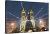 Christmas Market and Neo-Gothic Church of St. Ludmila, Mir Square, Prague, Czech Republic, Europe-Richard Nebesky-Stretched Canvas