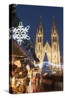 Christmas Market and Neo-Gothic Church of St. Ludmila, Mir Square, Prague, Czech Republic, Europe-Richard Nebesky-Stretched Canvas