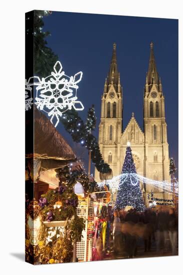 Christmas Market and Neo-Gothic Church of St. Ludmila, Mir Square, Prague, Czech Republic, Europe-Richard Nebesky-Stretched Canvas