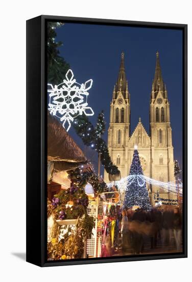 Christmas Market and Neo-Gothic Church of St. Ludmila, Mir Square, Prague, Czech Republic, Europe-Richard Nebesky-Framed Stretched Canvas