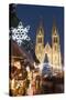 Christmas Market and Neo-Gothic Church of St. Ludmila, Mir Square, Prague, Czech Republic, Europe-Richard Nebesky-Stretched Canvas