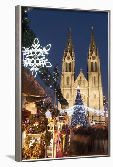 Christmas Market and Neo-Gothic Church of St. Ludmila, Mir Square, Prague, Czech Republic, Europe-Richard Nebesky-Framed Photographic Print