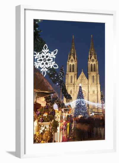 Christmas Market and Neo-Gothic Church of St. Ludmila, Mir Square, Prague, Czech Republic, Europe-Richard Nebesky-Framed Photographic Print