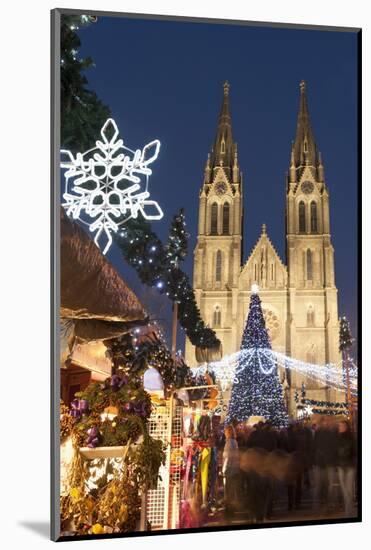 Christmas Market and Neo-Gothic Church of St. Ludmila, Mir Square, Prague, Czech Republic, Europe-Richard Nebesky-Mounted Photographic Print