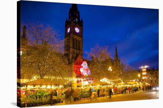 Christmas Market and Town Hall, Albert Square, Manchester, England, United Kingdom, Europe-Frank Fell-Stretched Canvas