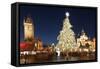 Christmas Market at Old Town Square with Gothic Old Town Hall-Richard Nebesky-Framed Stretched Canvas