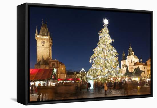 Christmas Market at Old Town Square with Gothic Old Town Hall-Richard Nebesky-Framed Stretched Canvas