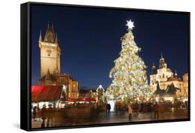 Christmas Market at Old Town Square with Gothic Old Town Hall-Richard Nebesky-Framed Stretched Canvas