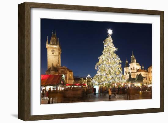 Christmas Market at Old Town Square with Gothic Old Town Hall-Richard Nebesky-Framed Photographic Print