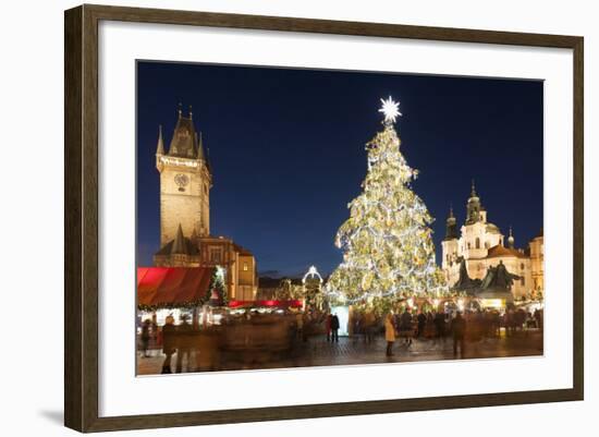 Christmas Market at Old Town Square with Gothic Old Town Hall-Richard Nebesky-Framed Photographic Print