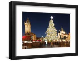 Christmas Market at Old Town Square with Gothic Old Town Hall-Richard Nebesky-Framed Photographic Print