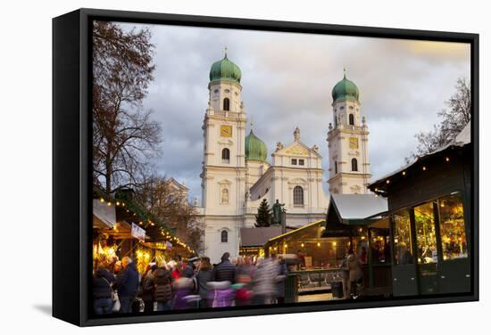 Christmas Market in Front of the Cathedral of Saint Stephan, Passau, Bavaria, Germany, Europe-Miles Ertman-Framed Stretched Canvas