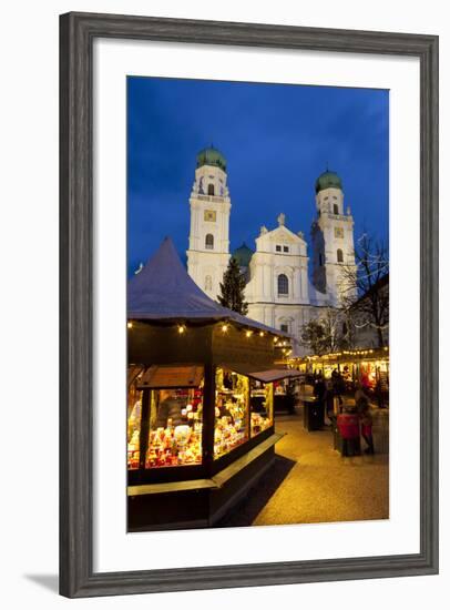 Christmas Market in Front of the Cathedral of Saint Stephan, Passau, Bavaria, Germany, Europe-Miles Ertman-Framed Photographic Print