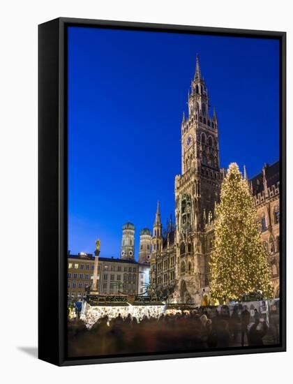 Christmas market in Marienplatz, Munich, Bavaria, Germany.-Martin Zwick-Framed Stretched Canvas
