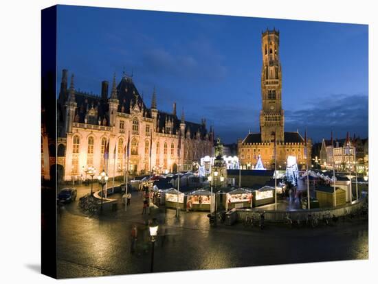 Christmas Market in Market Square with Belfry Behind, Bruges, West Vlaanderen (Flanders), Belgium-Stuart Black-Stretched Canvas