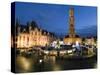 Christmas Market in Market Square with Belfry Behind, Bruges, West Vlaanderen (Flanders), Belgium-Stuart Black-Stretched Canvas