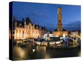 Christmas Market in Market Square with Belfry Behind, Bruges, West Vlaanderen (Flanders), Belgium-Stuart Black-Stretched Canvas