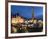 Christmas Market in Market Square with Belfry Behind, Bruges, West Vlaanderen (Flanders), Belgium-Stuart Black-Framed Photographic Print