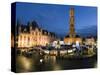 Christmas Market in Market Square with Belfry Behind, Bruges, West Vlaanderen (Flanders), Belgium-Stuart Black-Stretched Canvas