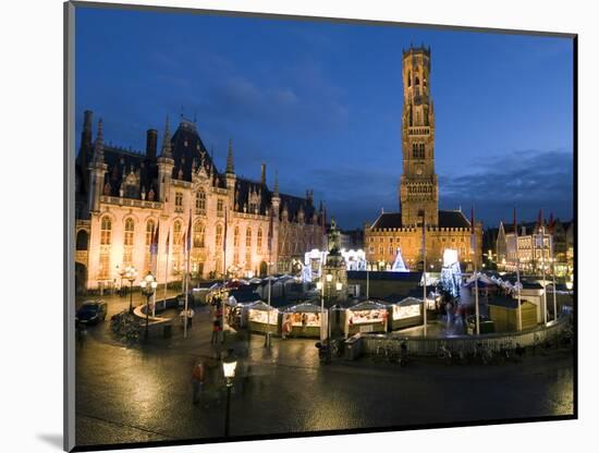 Christmas Market in Market Square with Belfry Behind, Bruges, West Vlaanderen (Flanders), Belgium-Stuart Black-Mounted Photographic Print