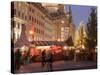 Christmas Market Stalls in Front of Frauen Church and Christmas Tree at Twilight, Dresden-Richard Nebesky-Stretched Canvas