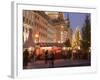 Christmas Market Stalls in Front of Frauen Church and Christmas Tree at Twilight, Dresden-Richard Nebesky-Framed Photographic Print