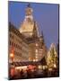 Christmas Market Stalls in Front of Frauen Church and Christmas Tree at Twilight, Dresden-Richard Nebesky-Mounted Photographic Print