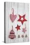 Christmas Ornaments on White Wood-Andrea Haase-Stretched Canvas