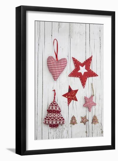 Christmas Ornaments on White Wood-Andrea Haase-Framed Premium Photographic Print