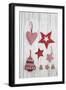 Christmas Ornaments on White Wood-Andrea Haase-Framed Premium Photographic Print