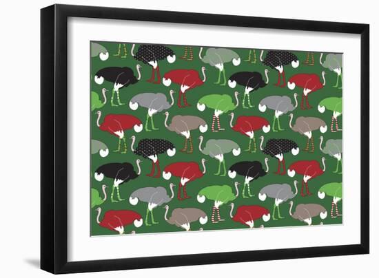 Christmas Ostrich Stockings-Joanne Paynter Design-Framed Premium Giclee Print